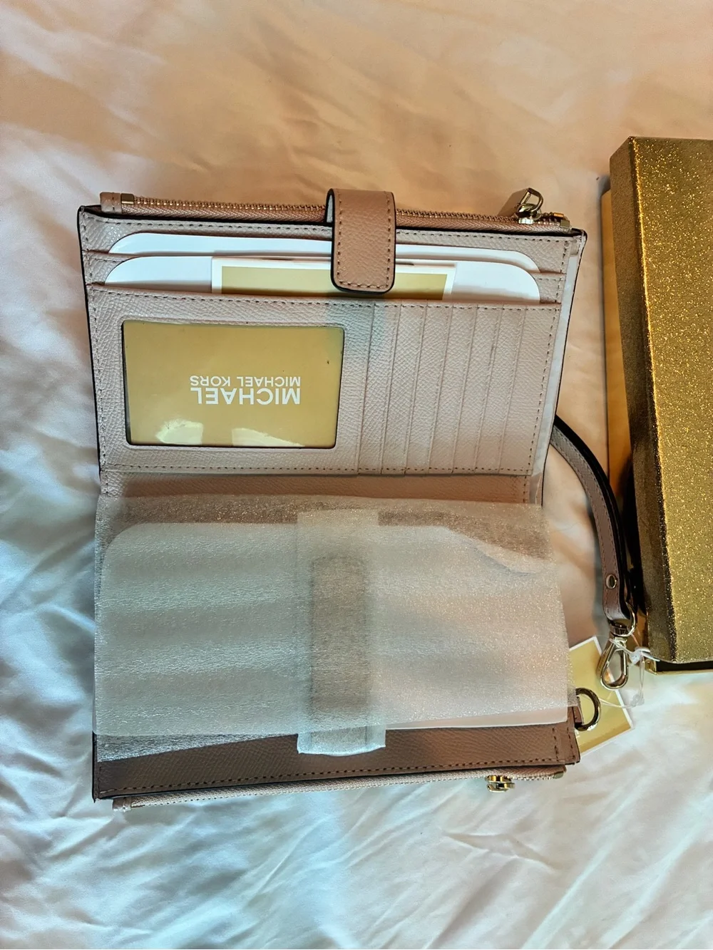 Michael Kors Metallic Rose Gold Signature Wristlet Wallet